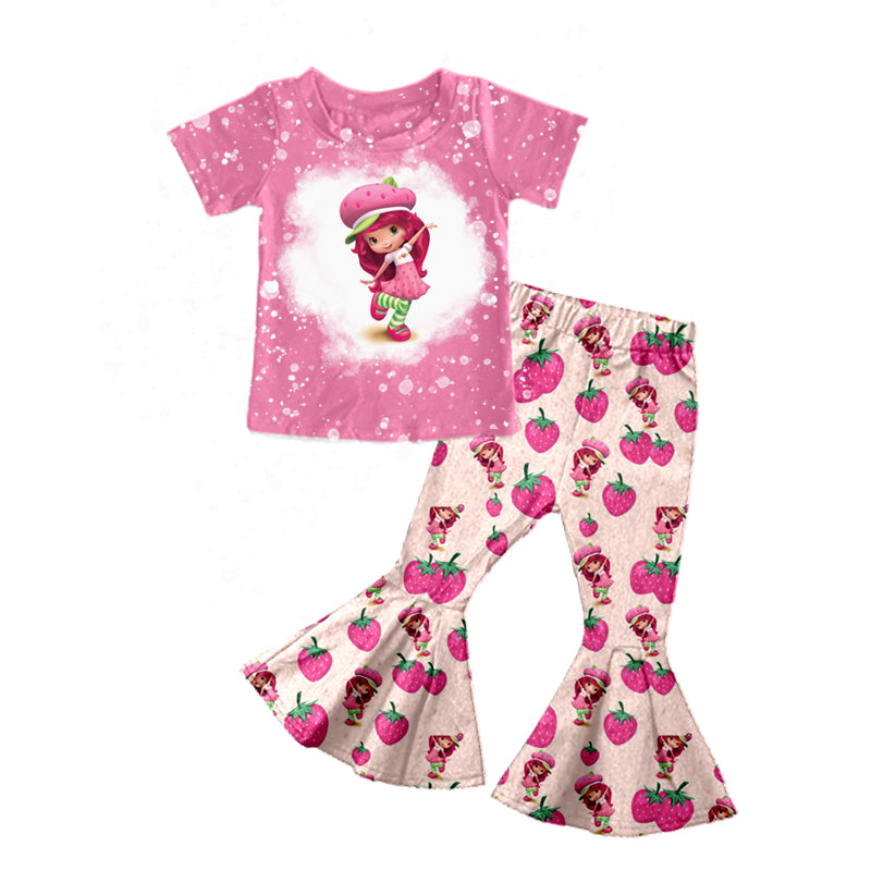 Customized MOQ:3pcs girl Strawberry Shortcake bell bottom outfit