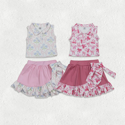 Sibling Baby Girls Bows Checked Button Vests Ruffle Skirt Shorts Yoga Active Clothes Sets
