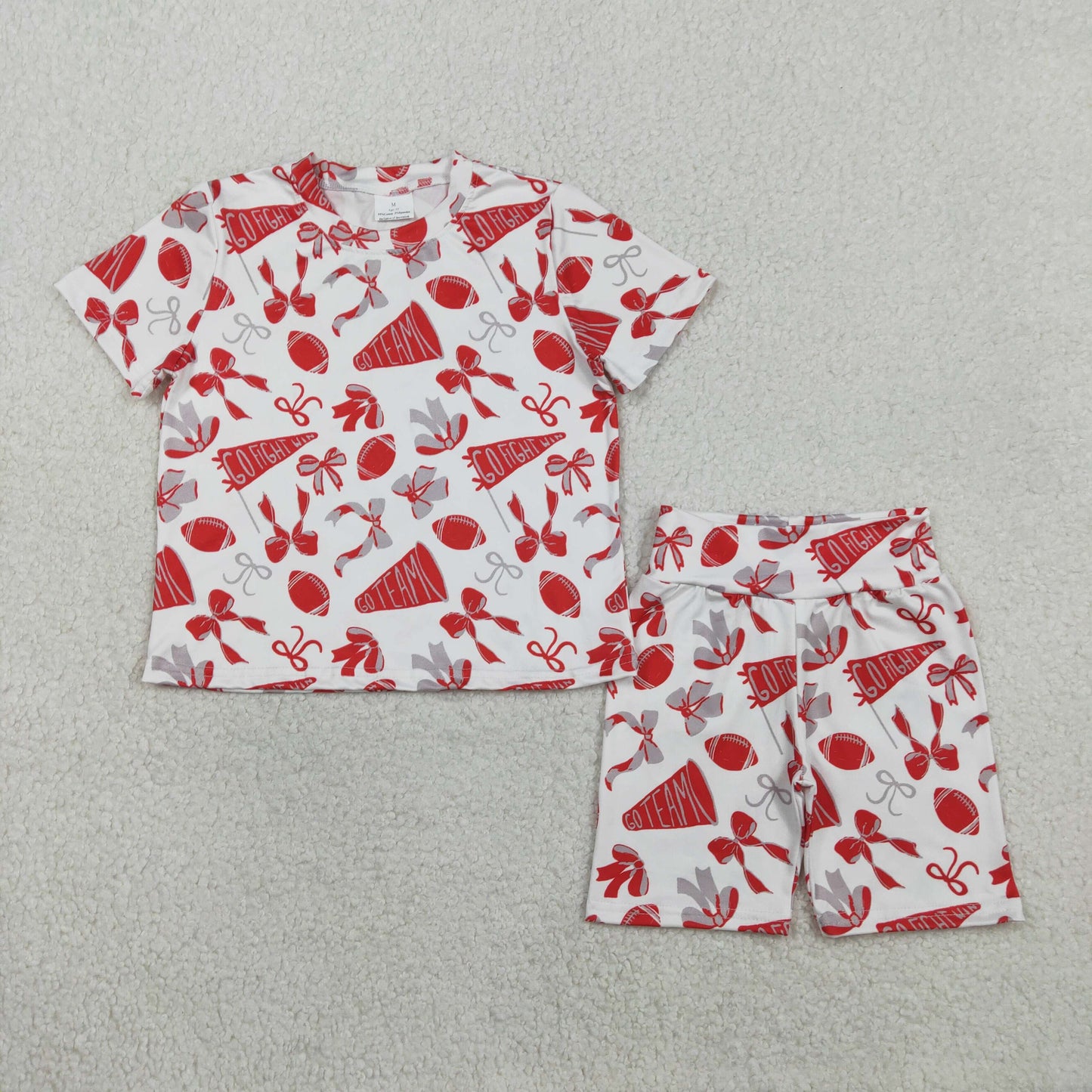 Sibling Baby Girls Short Sleeve Bows Footballs Top Short Go Team Pajamas Clothes Sets