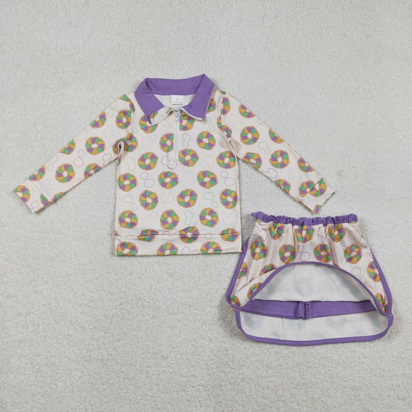 Family Adult Kids Mardigras Donuts Dress Button Polo Shirts Tops Skorts Clothes Set Yoga Shorts