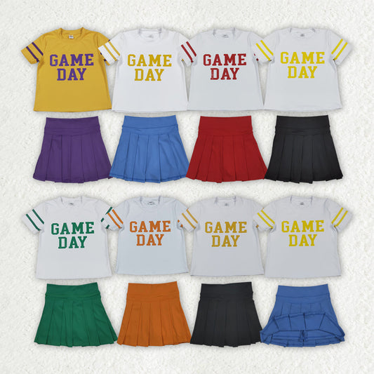 Sibling Baby Girls Game Day Tee Shirts Tops Pleated Skirts Short Yoga Active Team Clothes Sets
