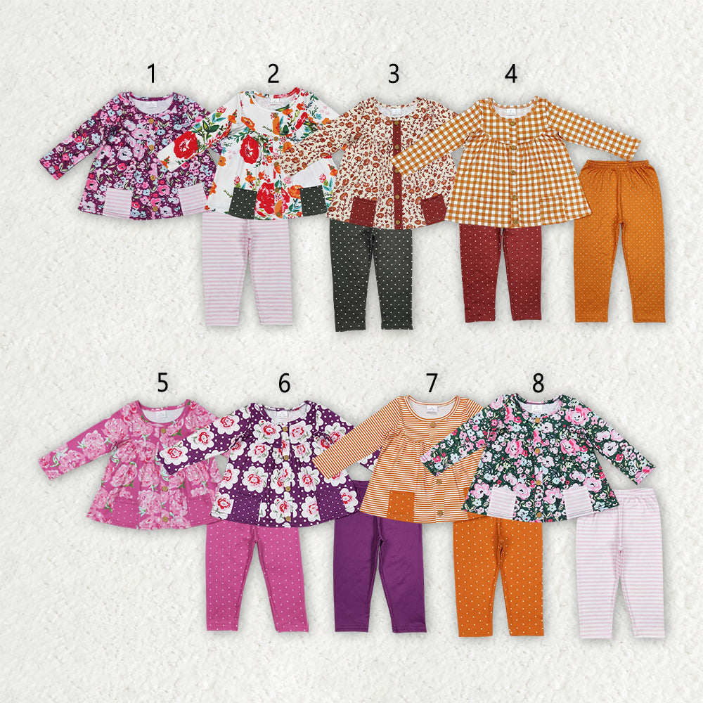 Sibling Baby Girls Fall Floral Pocket Tunic Legging Pants Clothing Sets