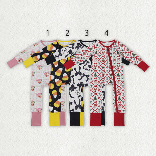 Sibling Boys Baby Girls Holiday Zipper Footie Rompers