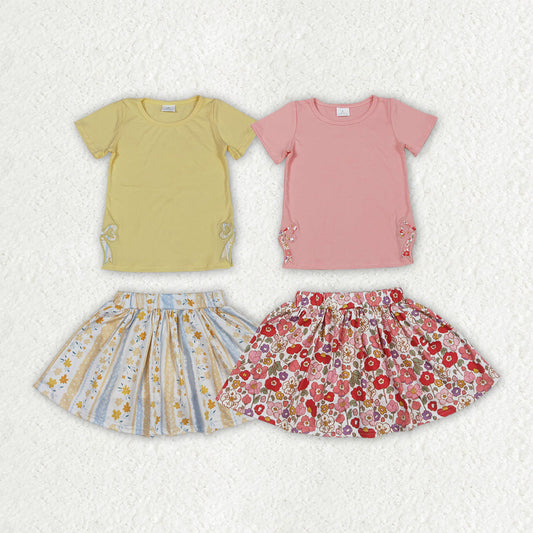 Sibling Embroidery Baby Girls  Bow Top Flowers Skort Skirts Outfits