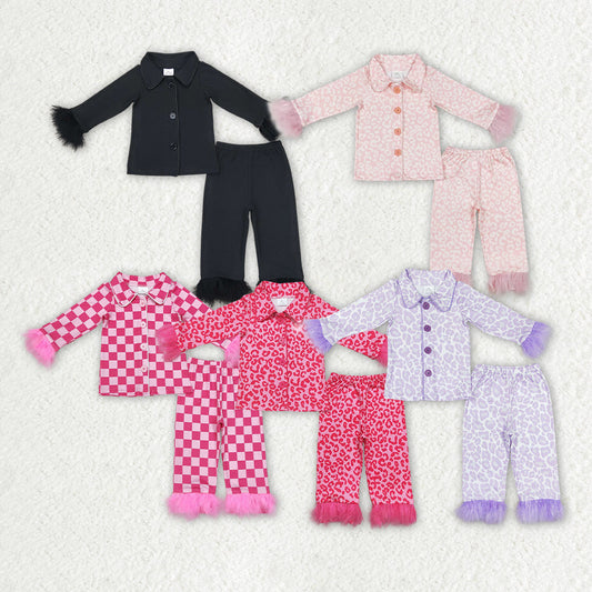 Sibling Baby Girls Sister Buttons Top Pants Fur Pajamas Clothes Sets