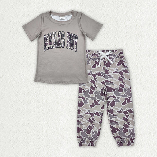 mama's boy Light Green camouflage white t-shirts+pants sets