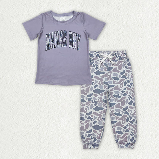 mama's boy grey camouflage white t-shirts+pants sets