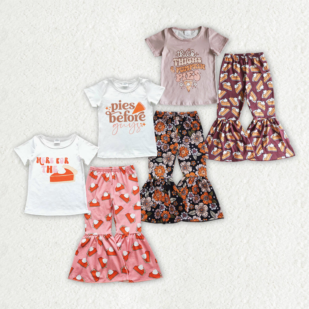 Sibling Baby Girls Pies Thanksgiving Shirt Bell Pants Outfits Sets