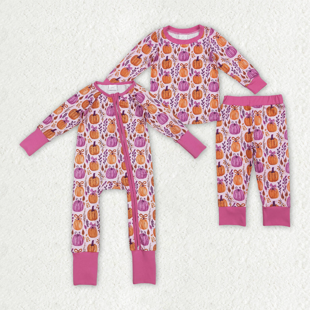 Sibling Baby Girls Floral Pumpkins Rompers Pajamas Clothes Sets