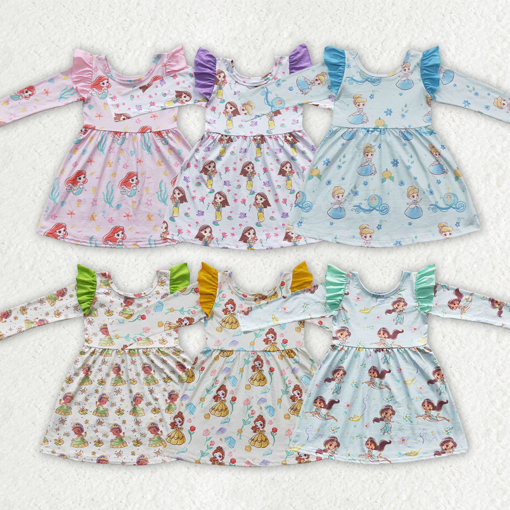 Sibling Baby Girls Princess Ruffle Long Sleeve Dresses