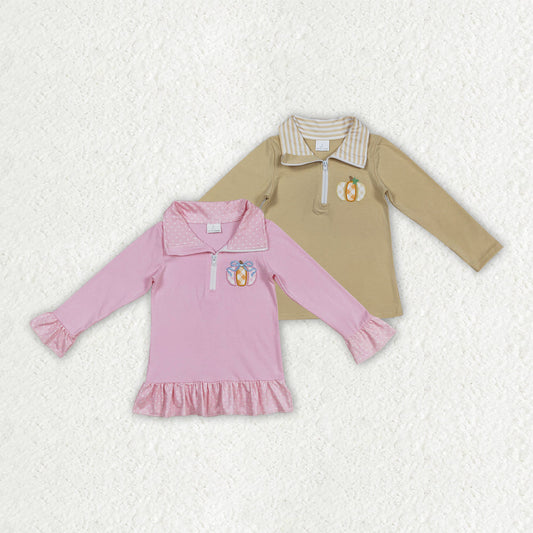 Sibling Embroidery Pumpkins Baby Girls Boys Zipper Fall Pullover Tops