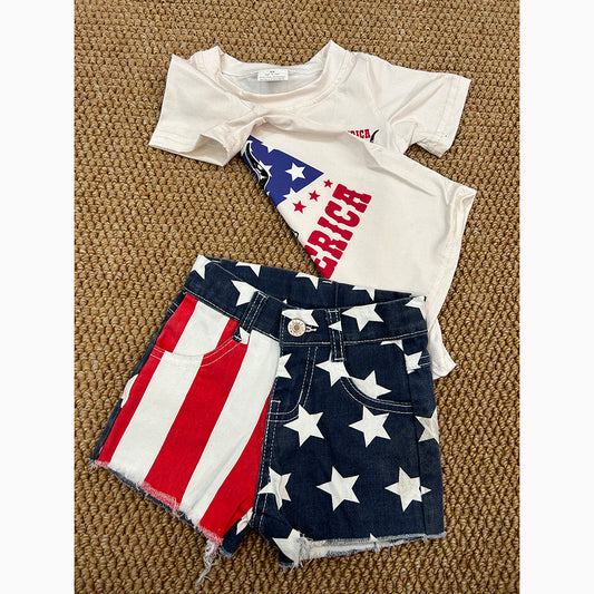 baby girl western 4th of july cow shirt denim shorts outfits sets