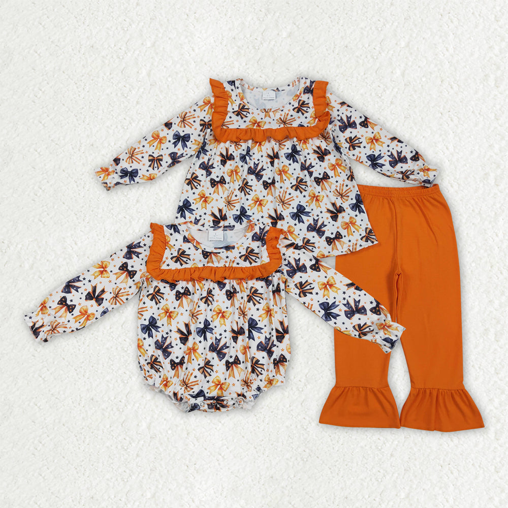Sibling Baby Girls Halloween Colorful Bows Rompers Outfits Sets