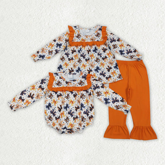 Sibling Baby Girls Halloween Colorful Bows Rompers Outfits Sets