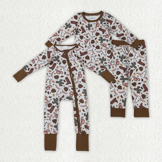 Sibling Baby Boys Western Bull Skull Cactus Rompers Pajamas Clothes Sets