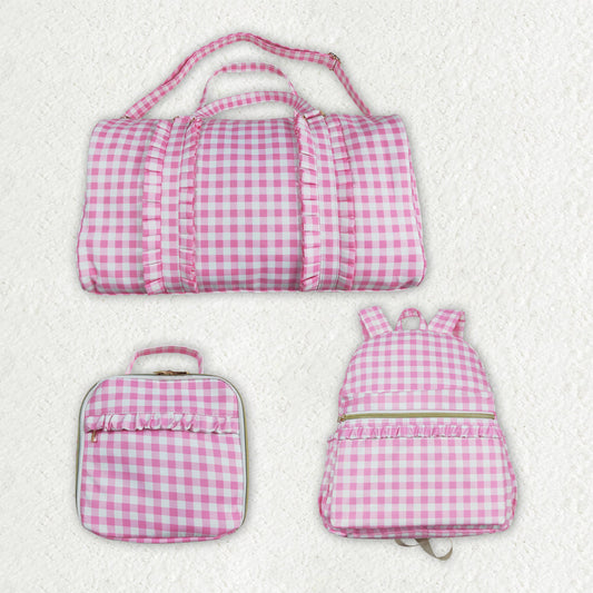 Sibling Pink Checkered Print Gym Lunch Boxes Bags