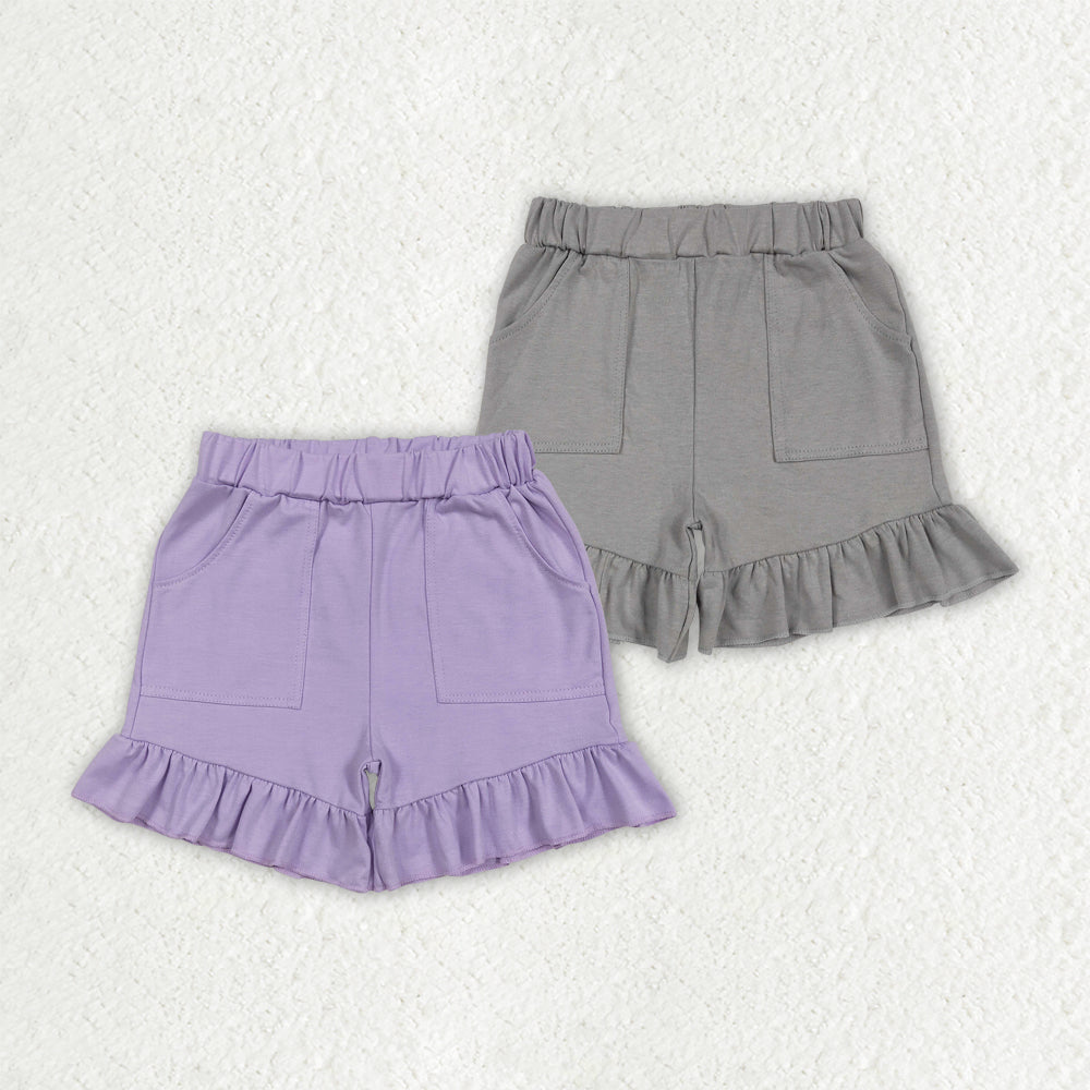 Sibling Baby Girls Lavender Grey Pockets Summer Cotton Ruffle Short Bottoms