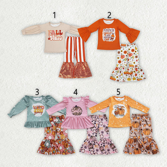 Sibling Baby Girls Fall Shirt Bell Pants Outfits Sets