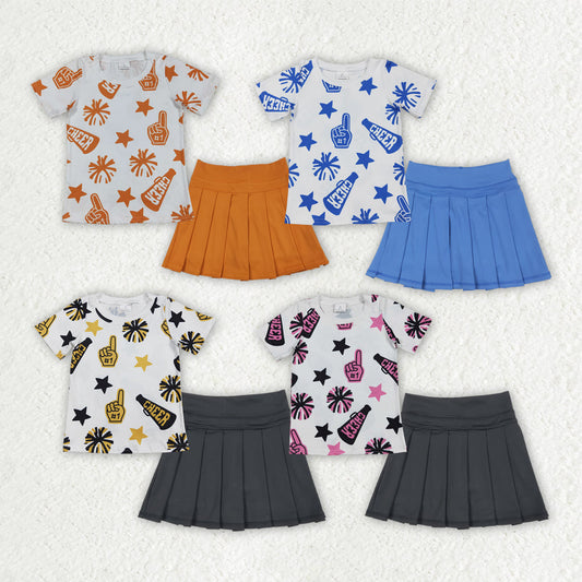 Sibling Baby Girls 4 colors Cheer Top Yoga Pleated Skirts Team Clothes Sets