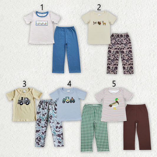 Sibling Baby Boys Embroidery Hunting Short Sleeve Shirt Pants Clothes Sets
