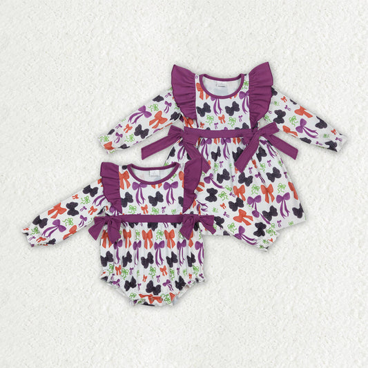 Sibling Baby Girls Halloween Colorful Bows Rompers Dresses