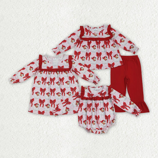 Sibling Baby Girls Christmas Red Santa Bows Rompers Dresses Outfits