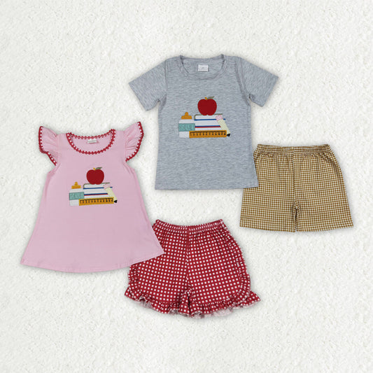 Sibling Embroidery Baby Girls Boys Apple Back To School Books Outfits