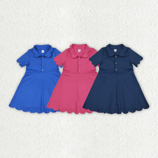 Sibling 3 Colors Baby Girls Short Sleeves Scallop Yoga Knee Length Dresses