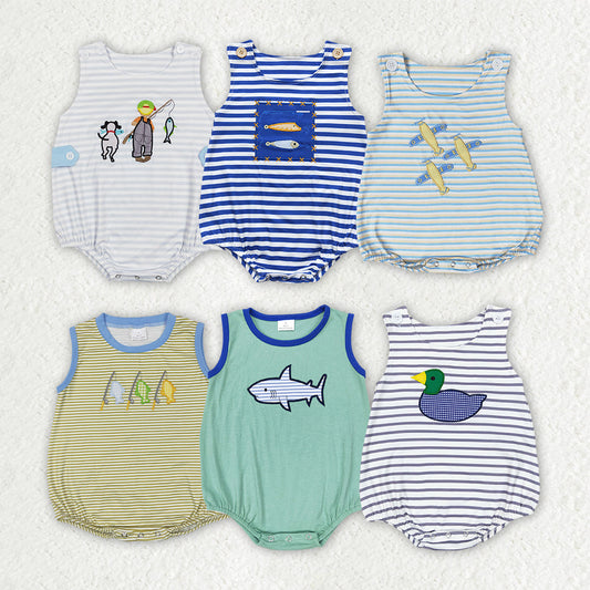 Sibling Baby Infant Boys Cute Embroidery Summer Sleeveless Rompers