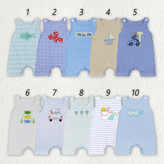 Sibling Embroidery Baby Infant Boys Toddler Sleeveless Rompers