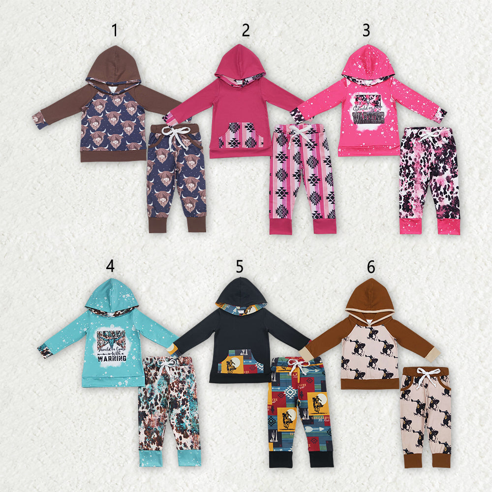 Sibling Baby Boys Western Hooded Tops Pants Clothes Sets