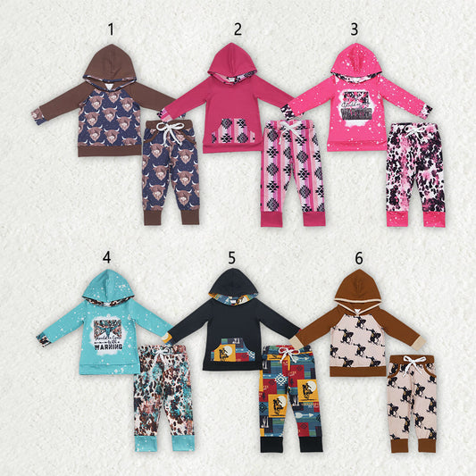 Sibling Baby Boys Western Hooded Tops Pants Clothes Sets