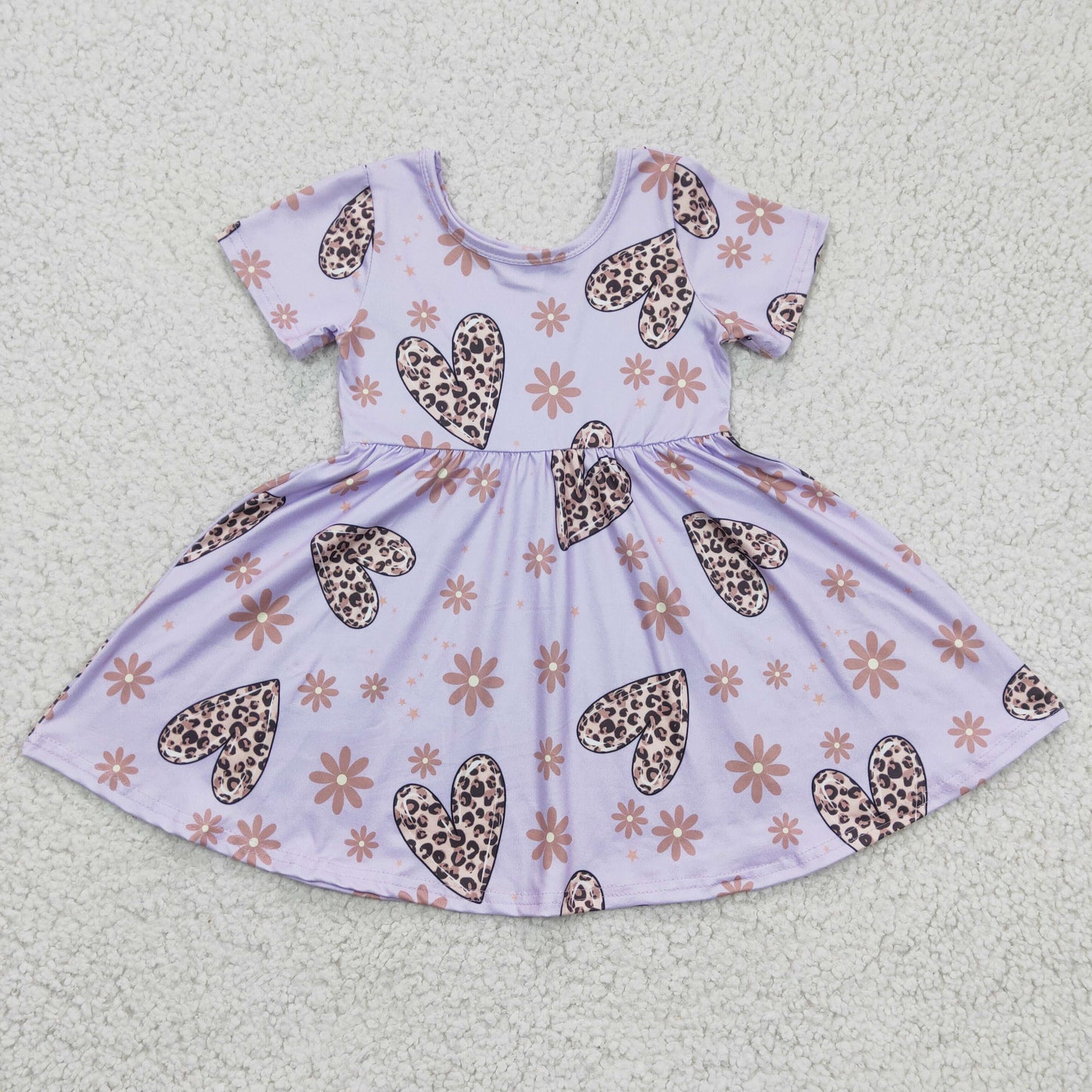 girls leopard heart print purple Dress GSD0213