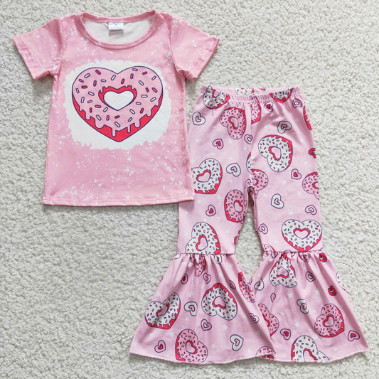 Valentine's day short sleeve Shirt Bell Bottom Pants Set