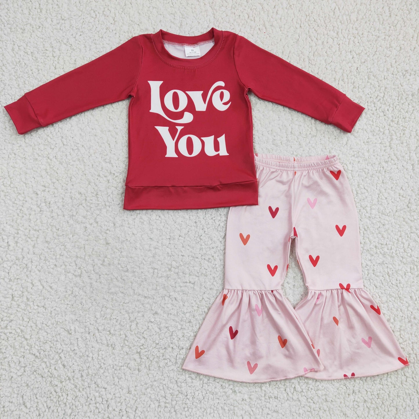 Valentine's day love you long sleeve Shirt Bell Bottom Pants Set