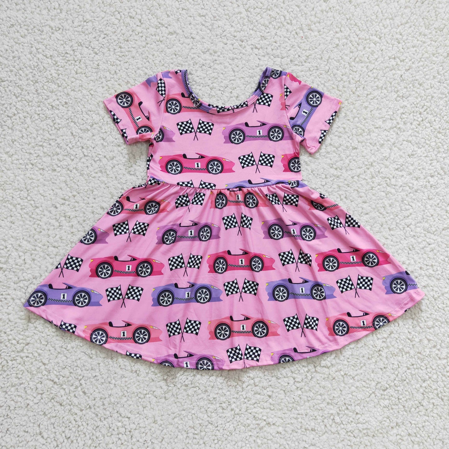 girls automobile race print Dress GSD0177