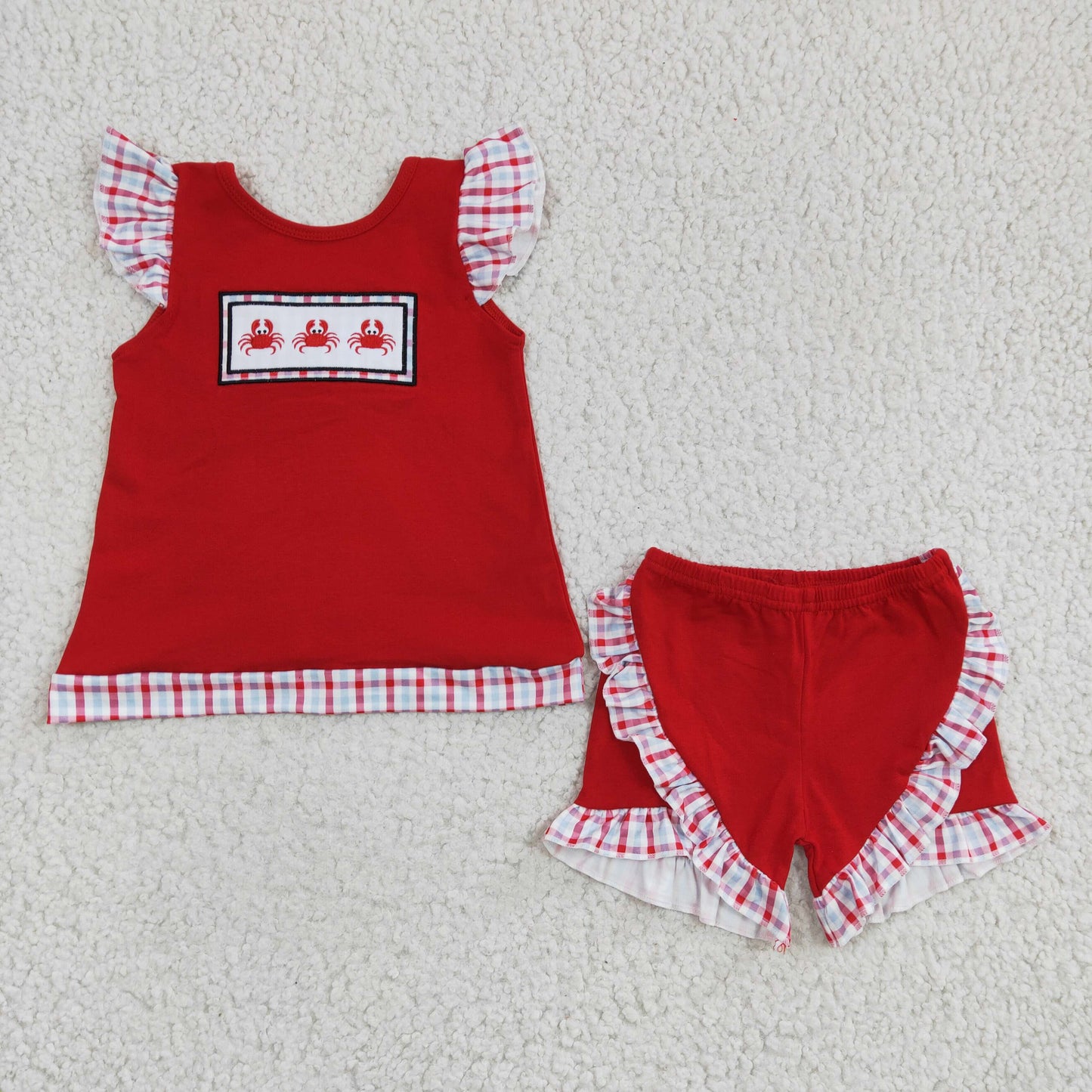 Western crab flutter sleeve shorts girl set