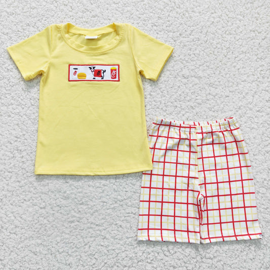 Yellow embroidered boy short sleeve shorts set