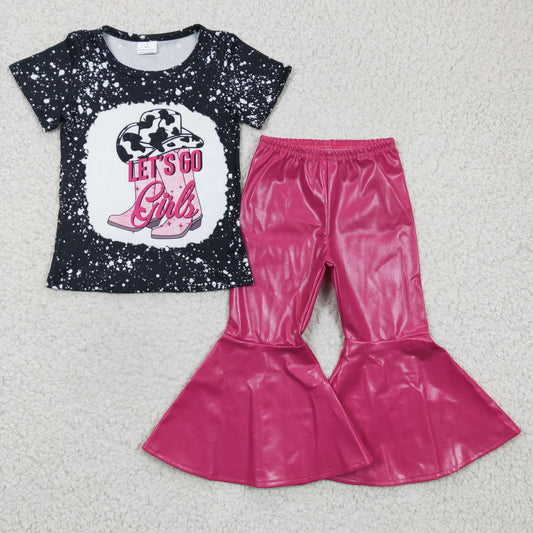 Let's go girls T-shirt pink Leather pants set