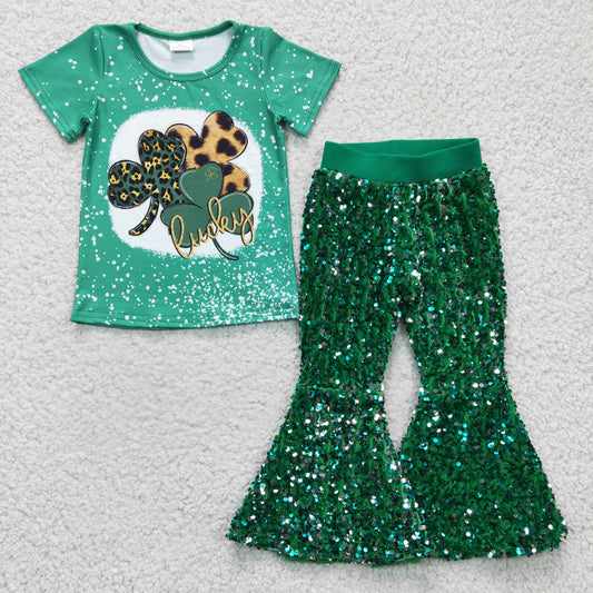 St.patrick girl sequins bell bottoms set