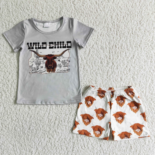 Summer Wild Child grey T-shirt heifer shorts set