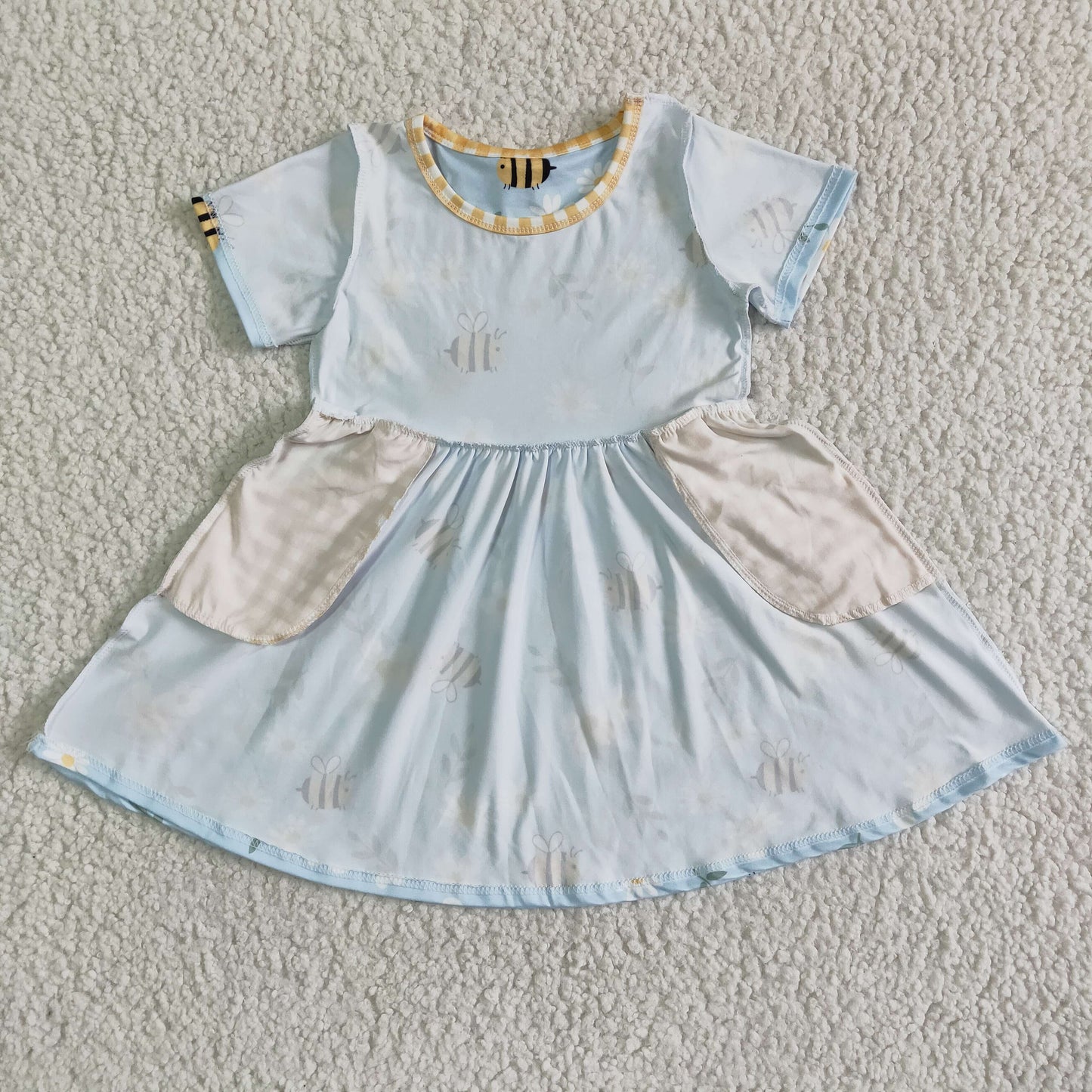 Bee spring flower blue cute short sleeve Dresses