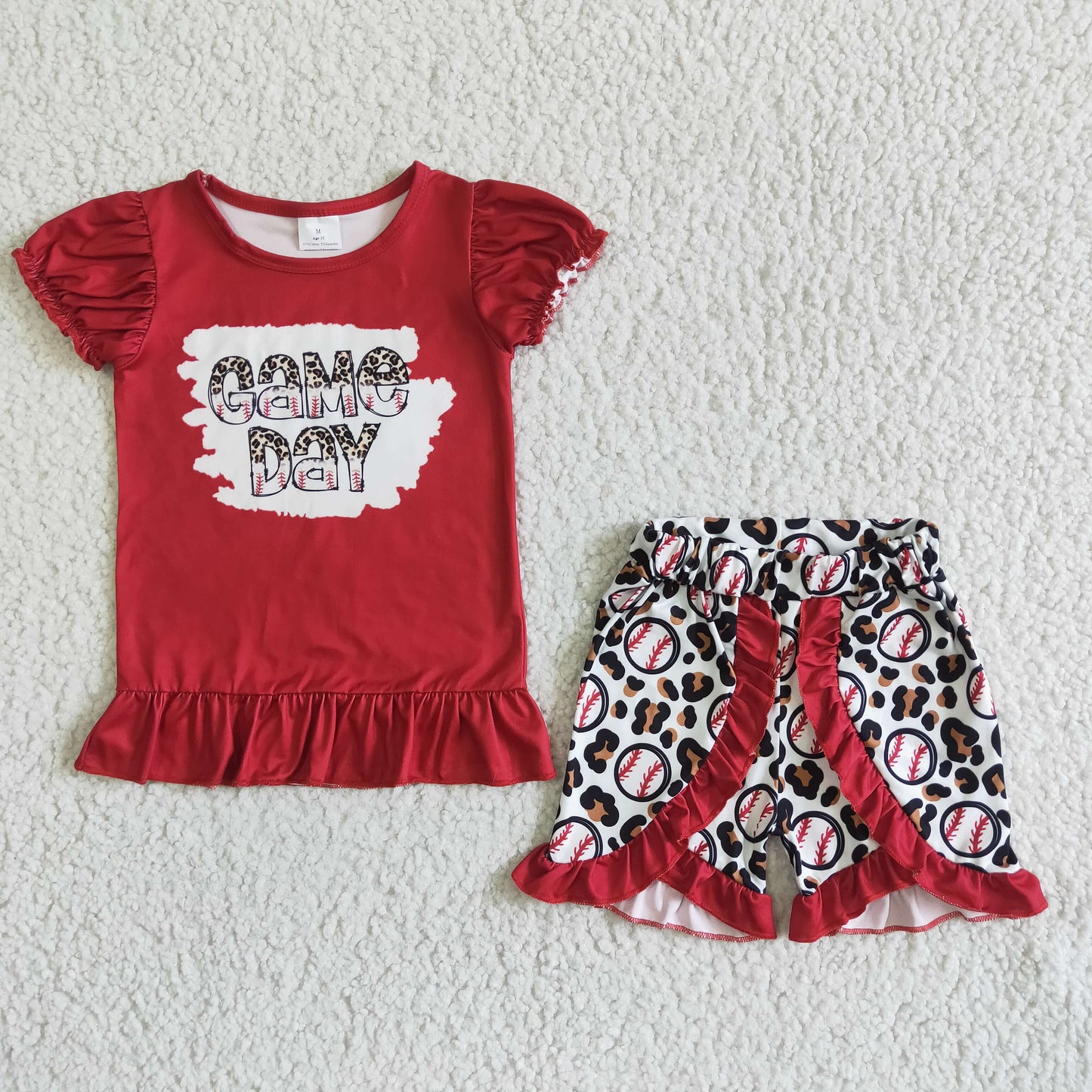 Camo day red ruffle T-shirt baseball shorts set