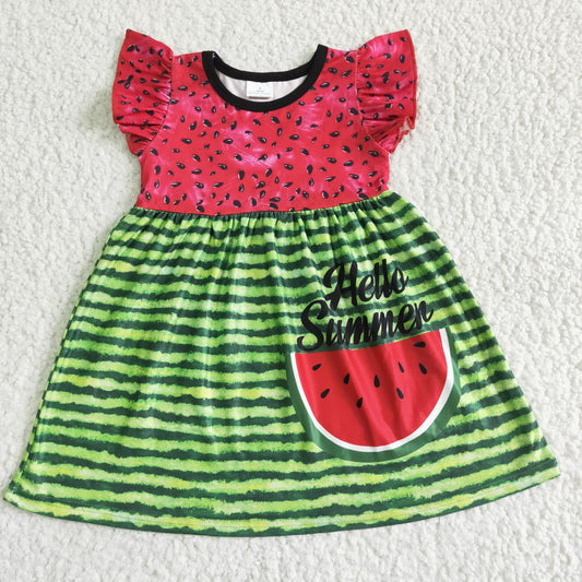 hello summer watermelon red flutter green stripe Dresses