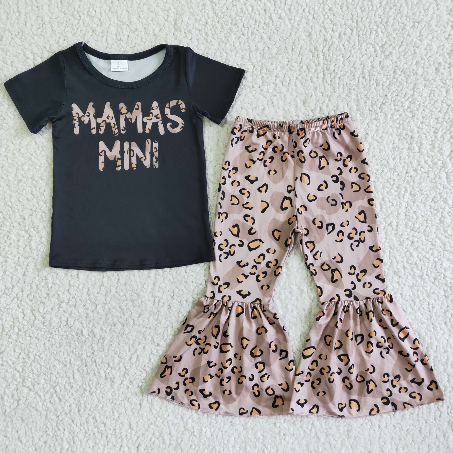 MAMAS MINI Black T-shirt Leopard Bell Bottom pants set