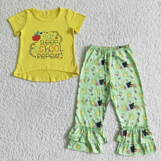 BAck to school yellow T-shirt bell bottoms set