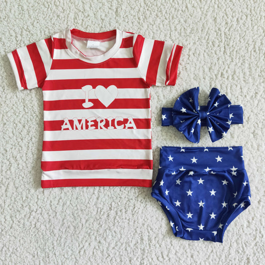 I love American red stripe tops Bummie 3pcs sets GBO0018