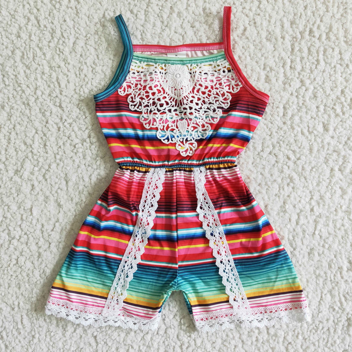 colorful stripe lace suspender jumpsuit