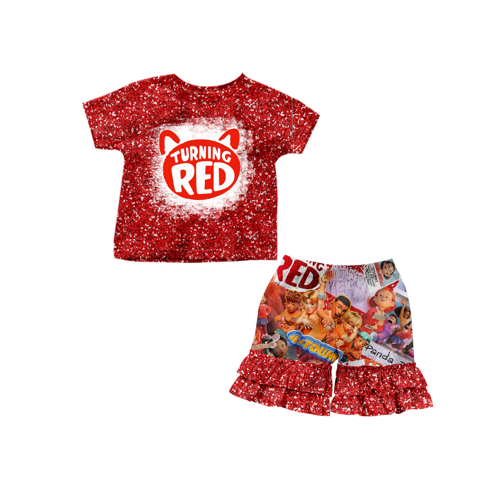 Turning red short sleeve T-shirt ruffle shorts set-preorder