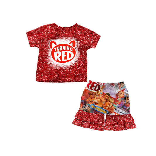 Turning red short sleeve T-shirt ruffle shorts set-preorder